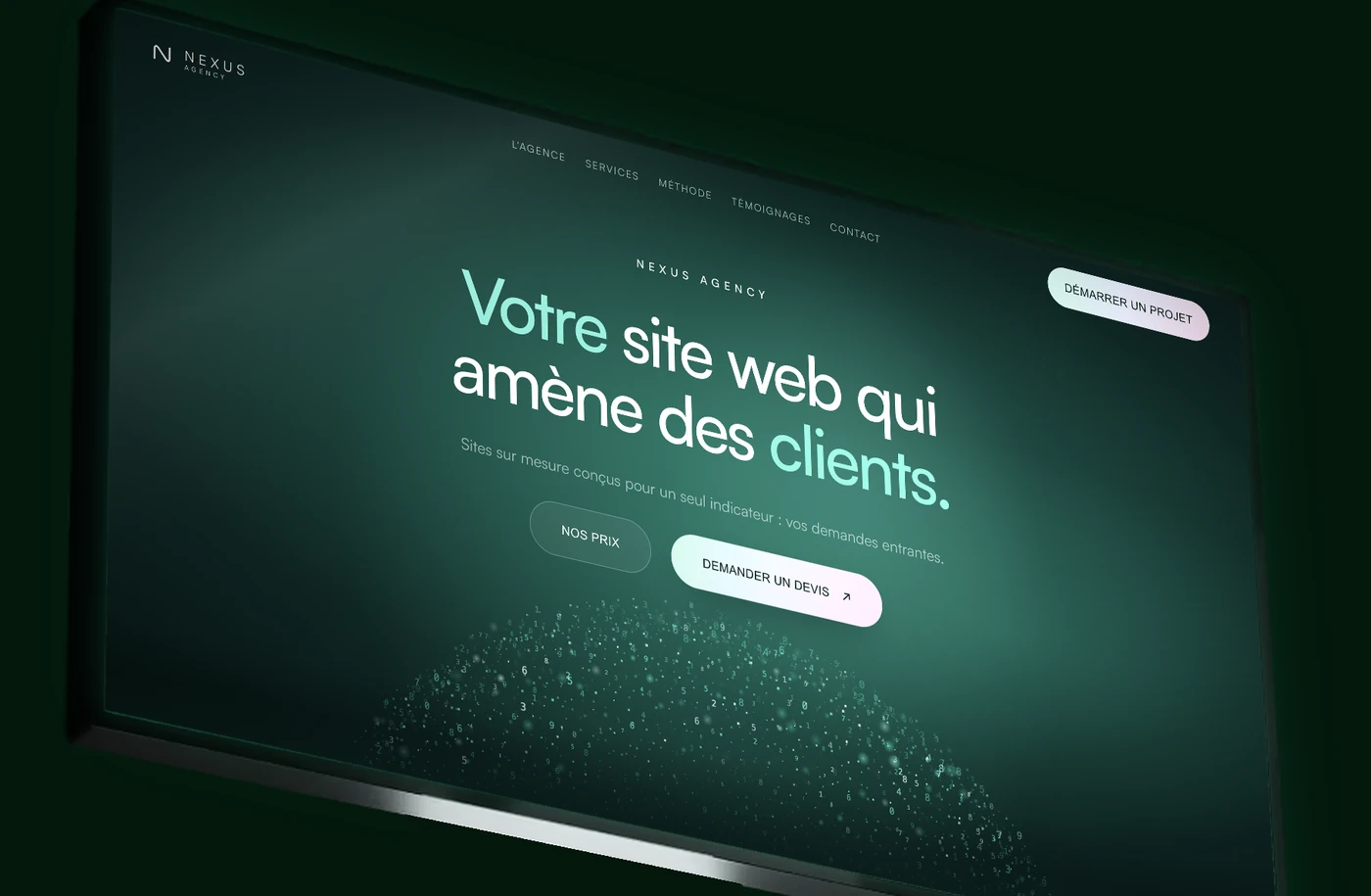 Aperçu d'un site réalisé par Nexus Digital, affiché sur un écran de bureau.
